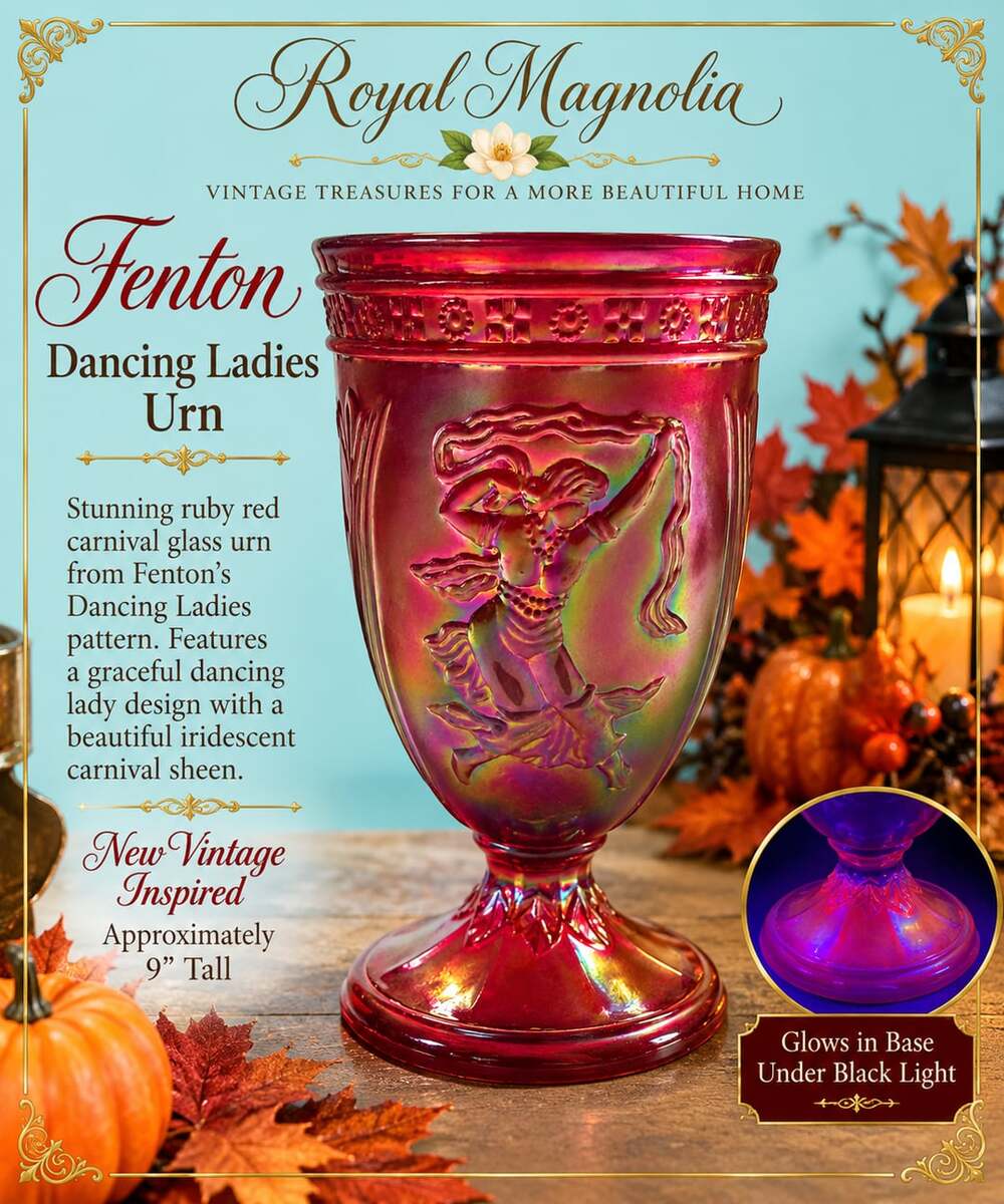 Fenton Ruby Red Carnival Glass Dancing Ladies Urn Vase